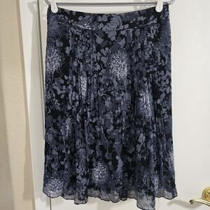 Ann Taylor Black and Gray Midi A-Line Skirt